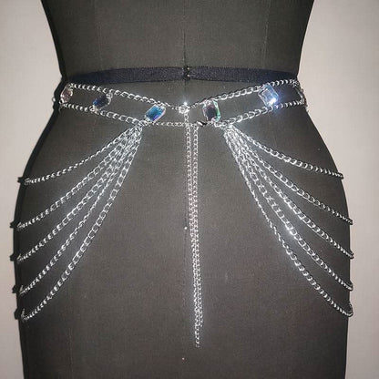 Halter crystal hollow out metal chain waist chain set