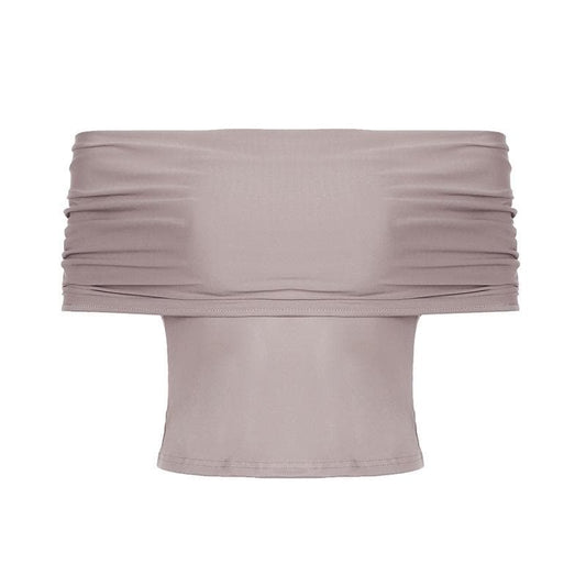 Short sleeve cowl neck ruched solid 2-way top