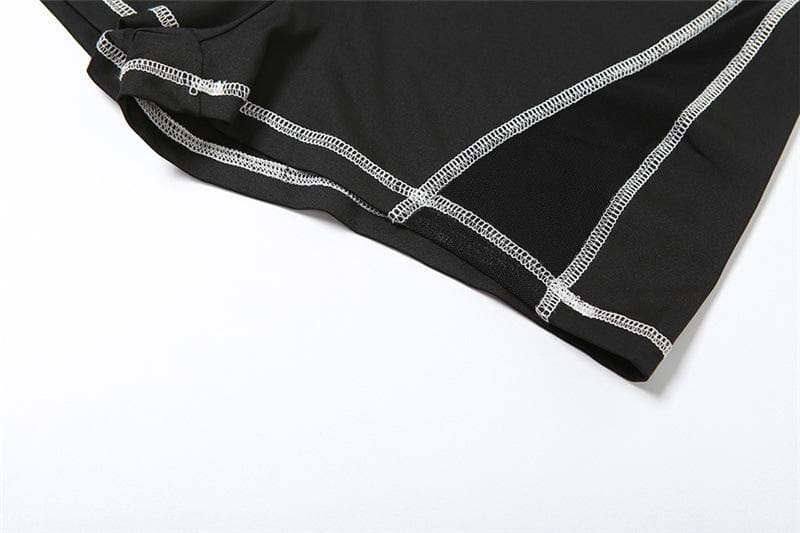 High neck stitch zip-up tank romper