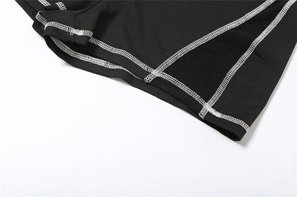 High neck stitch zip-up tank romper