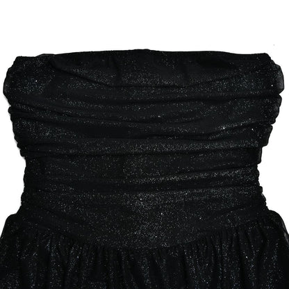 Ruched backless glitter mesh tube mini dress