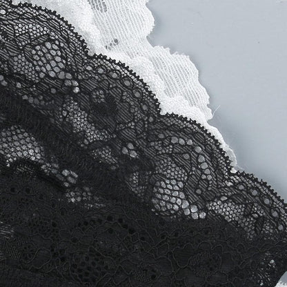 Halter bowknot lace contrast backless see through crop top