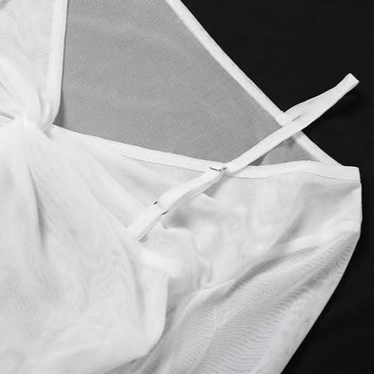 Long sleeve ruched v neck sheer mesh ruffle top