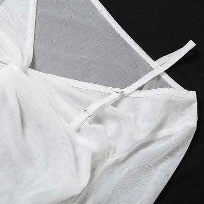 Long sleeve ruched v neck sheer mesh ruffle top