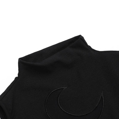 Sleeveless high neck moon pattern beaded crop top
