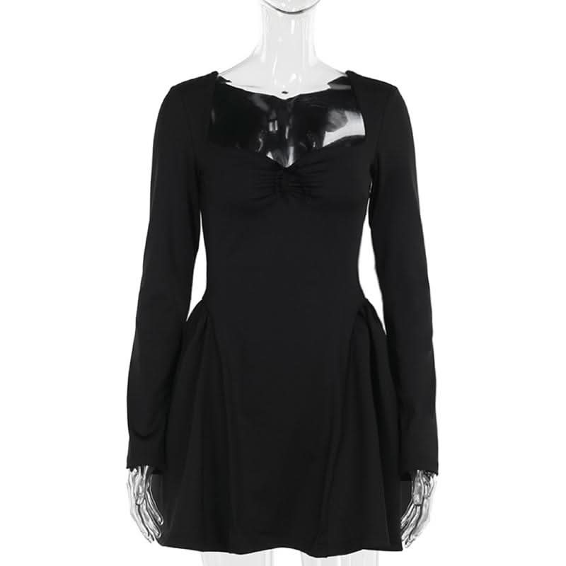 Long sleeve sweetheart neck bowknot mini dress