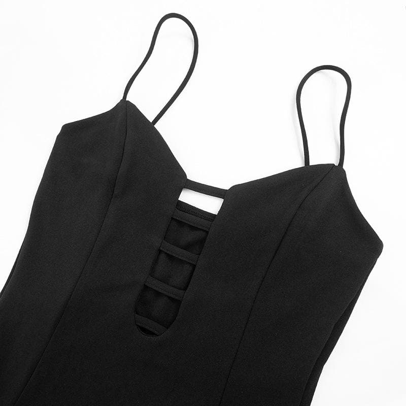 Hollow out high slit backless cami cut out maxi dress