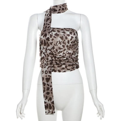 Leopard print ruched scarf tube top