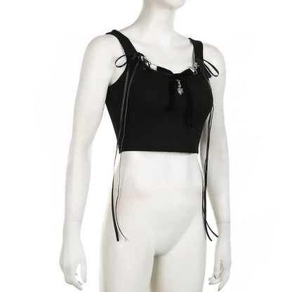 Bowknot ribbon heart applique ribbed crop top