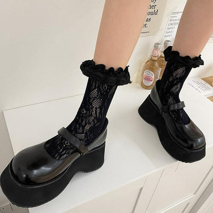Ruffle lace hollow out solid socks