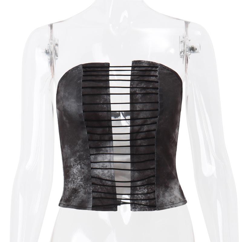 Tie dye hollow out tube crop cut out top