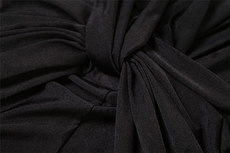 Knotted slit solid long sleeve ruched maxi dress