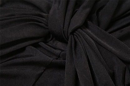 Knotted slit solid long sleeve ruched maxi dress