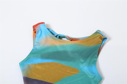 Crewneck hollow out backless ruched tank cut out maxi skirt