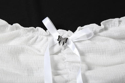 Off shoulder halter bowknot ruffle 2 piece top