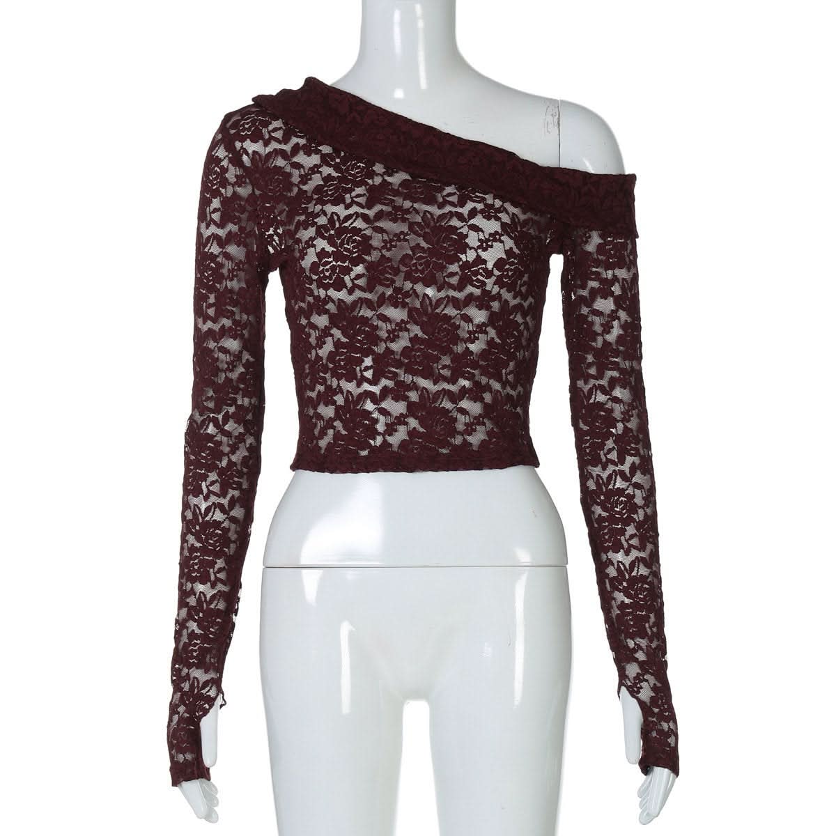 Off shoulder long sleeve lace top