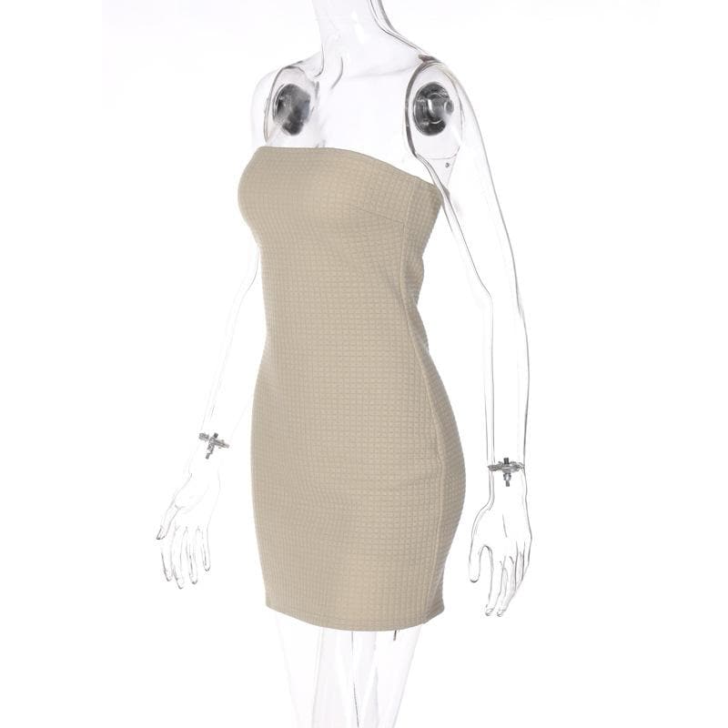 Strapless Waffle Knit Grid Texture Bodycon Tube Mini Dress