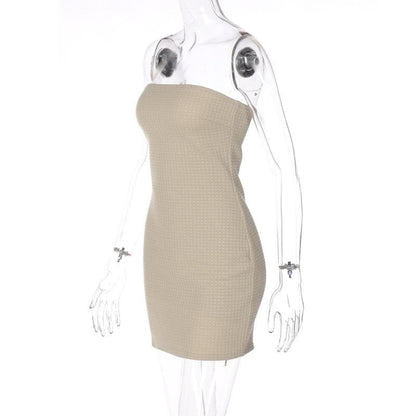 Strapless Waffle Knit Grid Texture Bodycon Tube Mini Dress