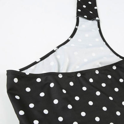 Irregular polka dot halter backless one shoulder top