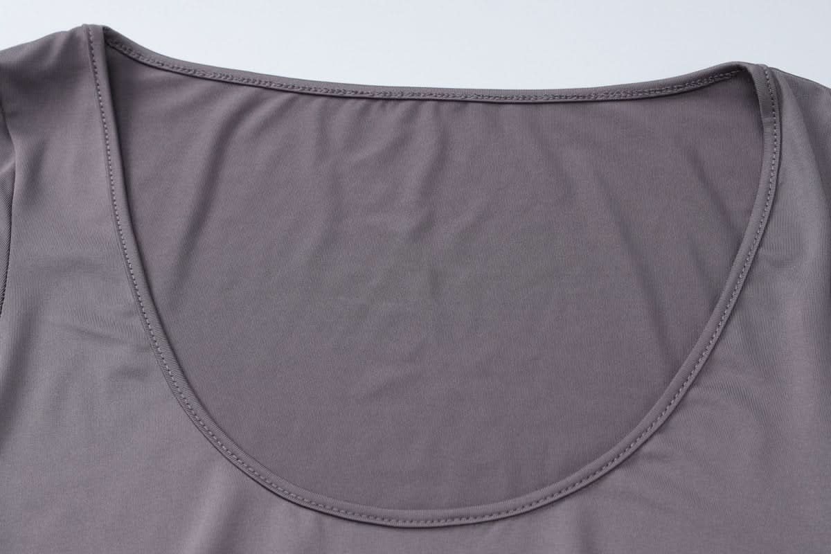 U neck long sleeve slit solid maxi dress