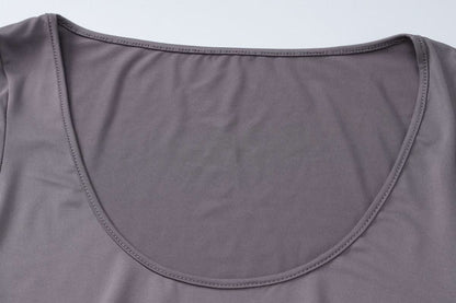 U neck long sleeve slit solid maxi dress