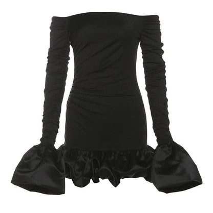 Off shoulder long sleeve ruched mini dress