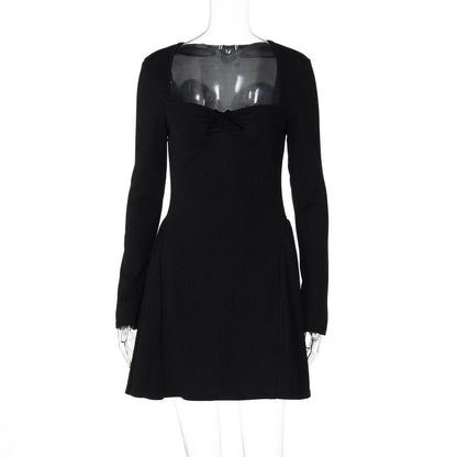 Long sleeve bowknot solid ruched mini dress