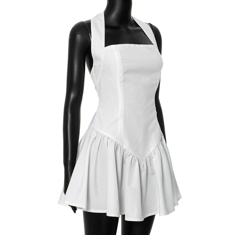 Halter ruched backless stitch zip-up mini dress