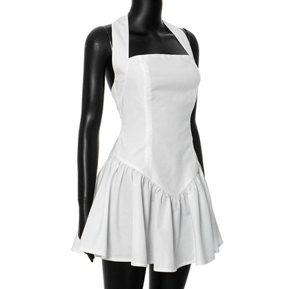 Halter ruched backless stitch zip-up mini dress