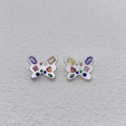 Multicolor rhinestone butterfly stud earrings