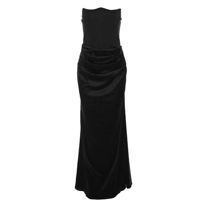 Corset solid ruched backless tube maxi dress-final-sale