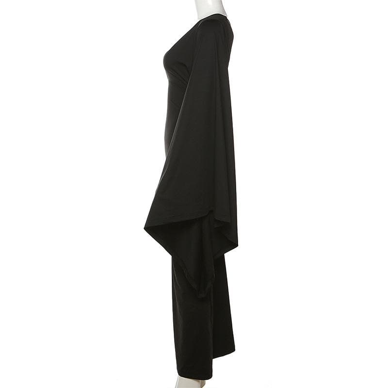 Deep V One Shoulder Angel Sleeve Mermaid Bodycon Maxi Dress