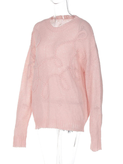 Crewneck long sleeve knitted abstract pattern top