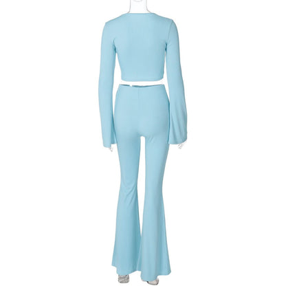 Long flared sleeve crewneck ribbed pant set