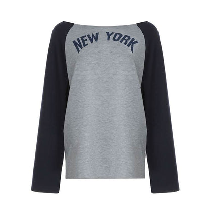 long sleeve "NEW YORK" print contrast top