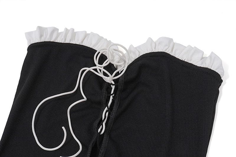Long sleeve lace up shrug ribbed contrast 2 piece romper