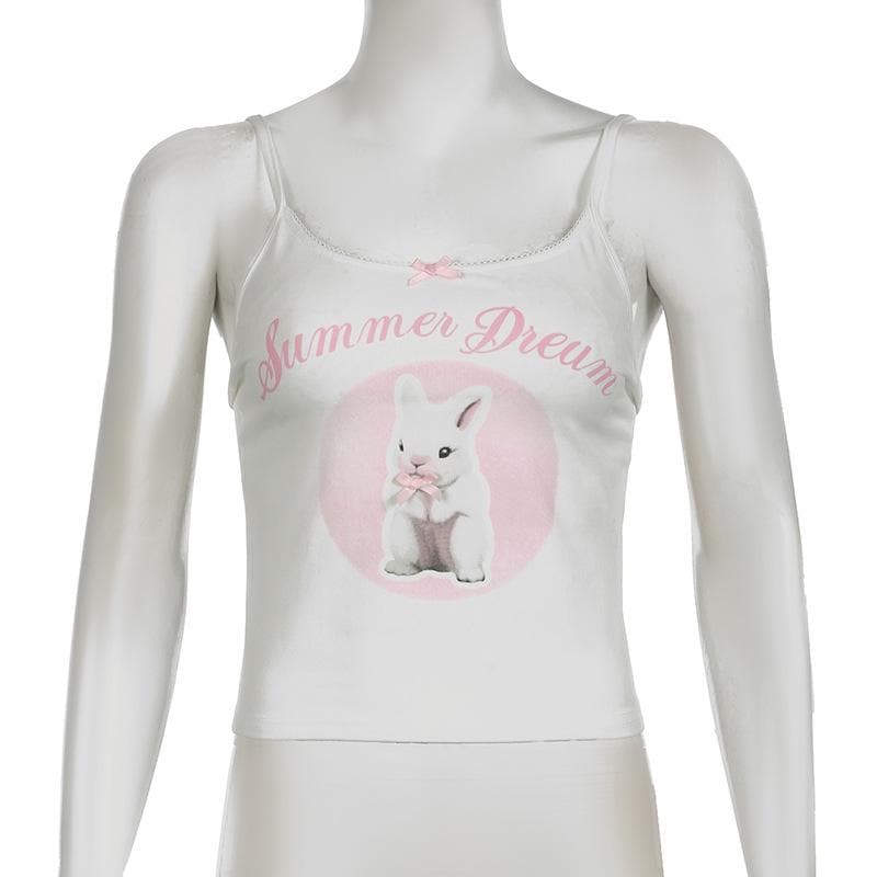 U neck rabbit print bowknot cami top