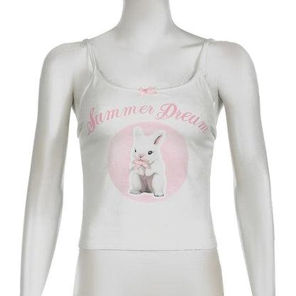 U neck rabbit print bowknot cami top