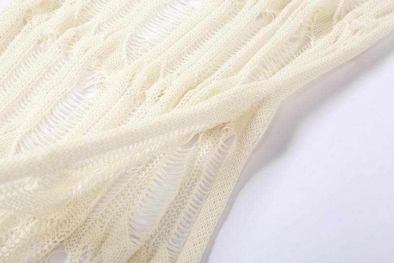 Crochet solid halter self tie see through slit midi skirt set-final-sale