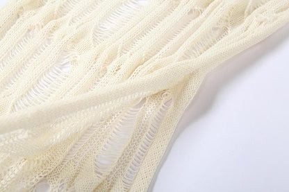 Crochet solid halter self tie see through slit midi skirt set-final-sale