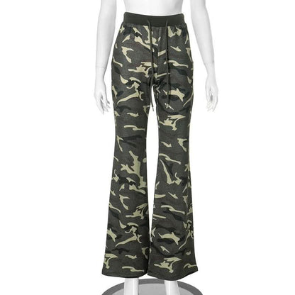 Drawstring camouflage high rise self tie cargo pant
