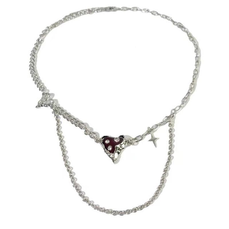 Heart pendant layered chain necklace