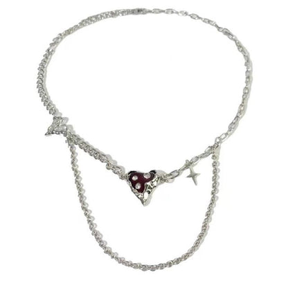 Heart pendant layered chain necklace