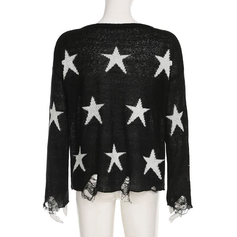 Five-pointed star pattern long sleeve sweater top