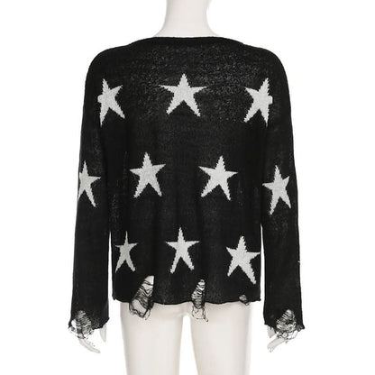 Five-pointed star pattern long sleeve sweater top