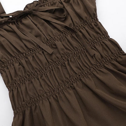Smocked ruched bowknot ruffle cami mini dress