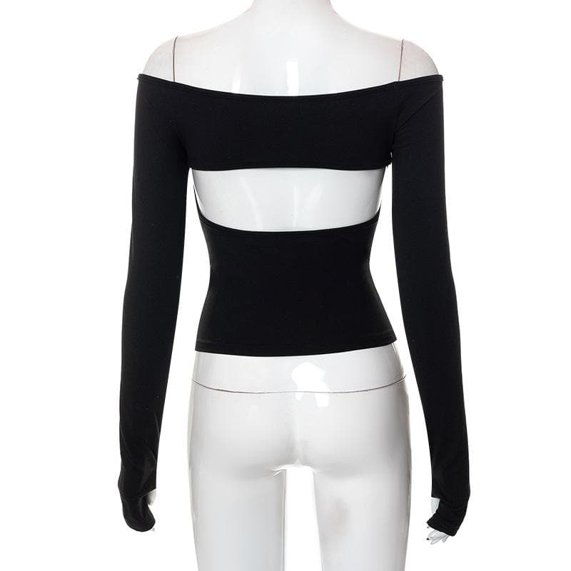 Gloves solid off shoulder hollow out long sleeve cut out top