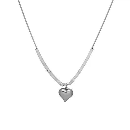 Heart pendant beaded metal chain necklace