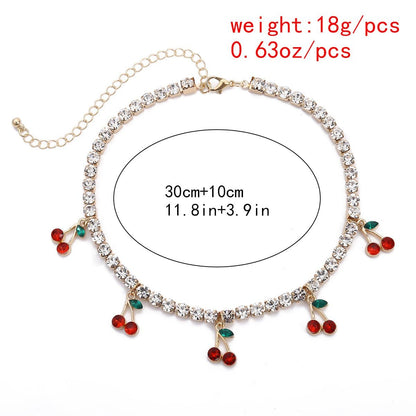 Cherry pendant rhinestone necklace