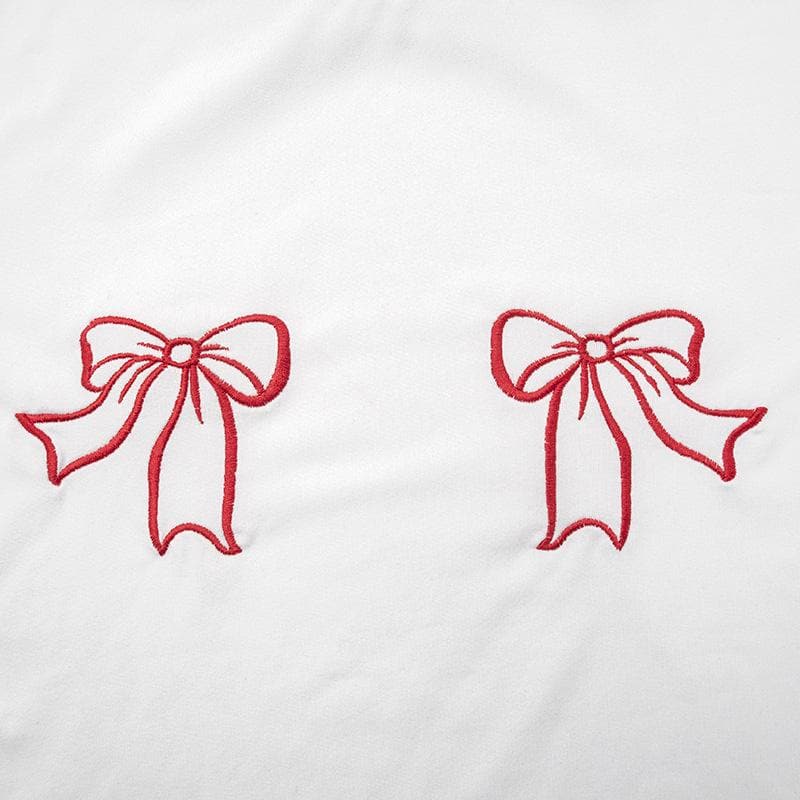 Short sleeve bowknot embroidery crewneck crop top